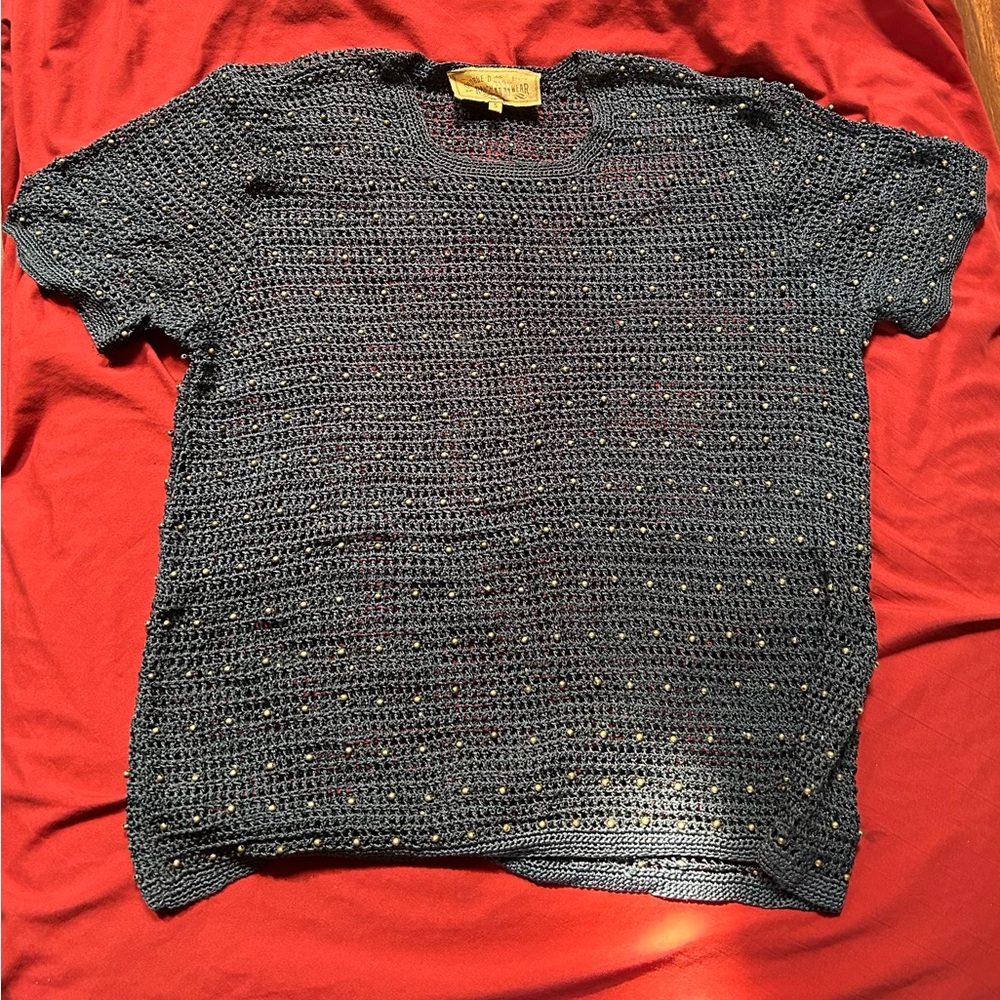 Double D Ranch Navy Mesh With Beads Top